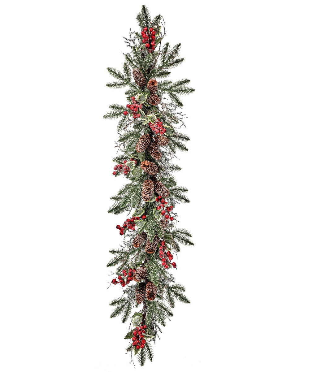 4' Red and Green Iced Pine, Berries and Hollies Artificial Christmas Garland - Unlit