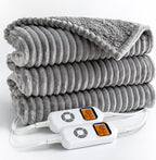 Electric Blanket Queen Size 84x90 inches,  Sherpa Heated Blanket Queen Size with 10 Heating Levels &amp; 12hrs Auto-Off Timer, Soft Warm Thick Ribbed Fleece Heating Blanket Dual Control, Grey