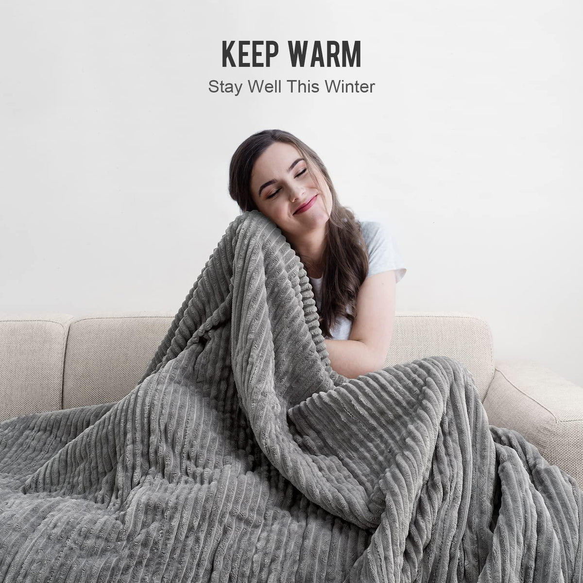 Electric Blanket Queen Size 84x90 inches,  Sherpa Heated Blanket Queen Size with 10 Heating Levels &amp; 12hrs Auto-Off Timer, Soft Warm Thick Ribbed Fleece Heating Blanket Dual Control, Grey