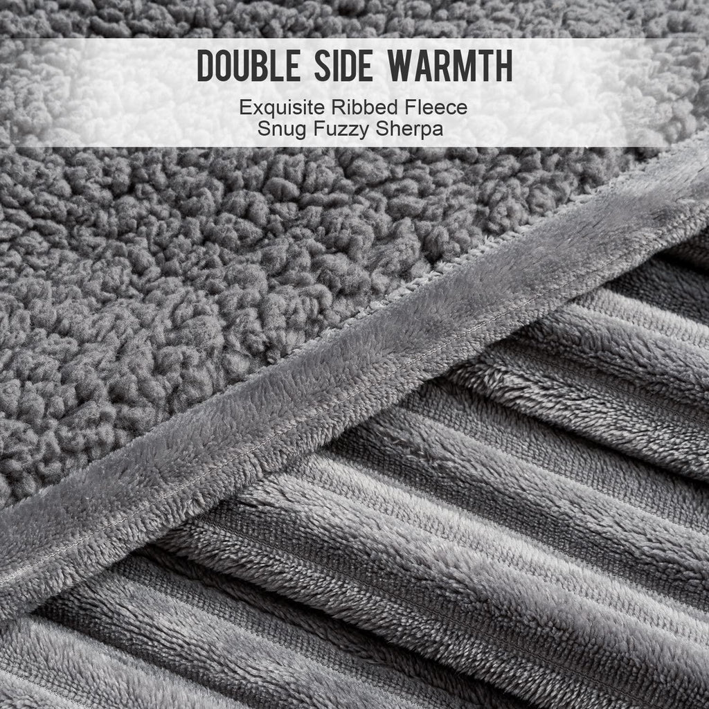 Electric Blanket Queen Size 84x90 inches,  Sherpa Heated Blanket Queen Size with 10 Heating Levels &amp; 12hrs Auto-Off Timer, Soft Warm Thick Ribbed Fleece Heating Blanket Dual Control, Grey