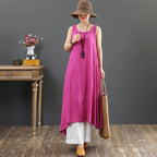 Babakud Summer Cotton Solid Color Loose Sleeveless Dress