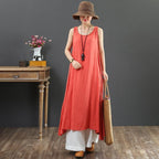 Babakud Summer Cotton Solid Color Loose Sleeveless Dress