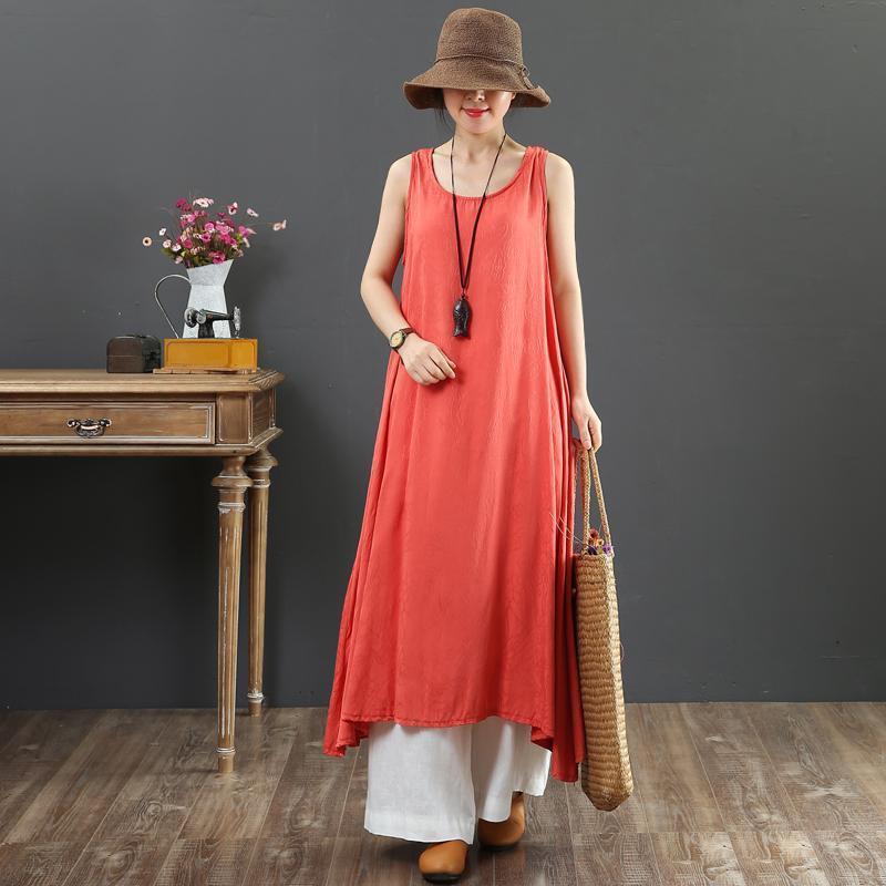 Babakud Summer Cotton Solid Color Loose Sleeveless Dress