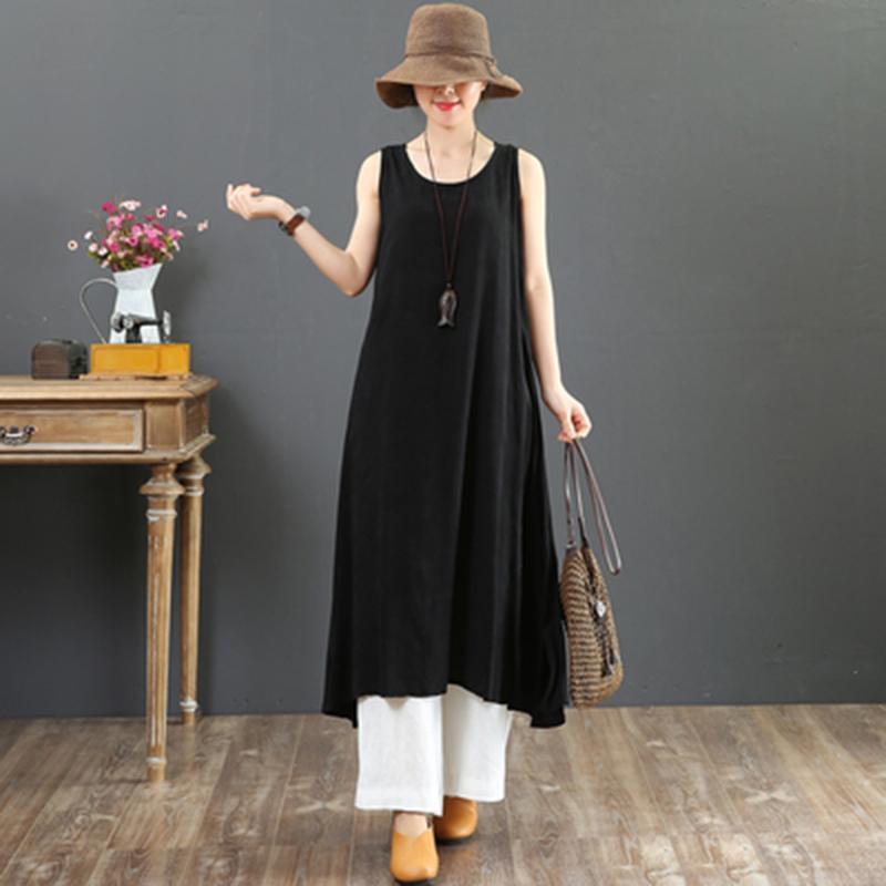 Babakud Summer Cotton Solid Color Loose Sleeveless Dress
