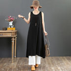 Babakud Summer Cotton Solid Color Loose Sleeveless Dress