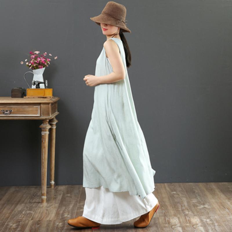 Babakud Summer Cotton Solid Color Loose Sleeveless Dress