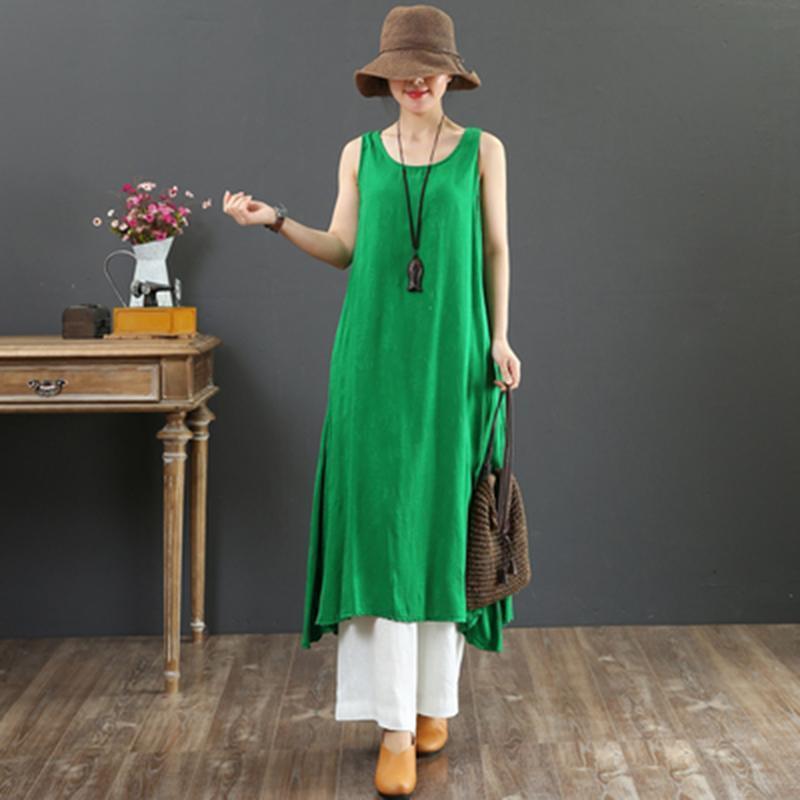 Babakud Summer Cotton Solid Color Loose Sleeveless Dress
