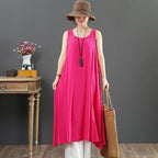 Babakud Summer Cotton Solid Color Loose Sleeveless Dress