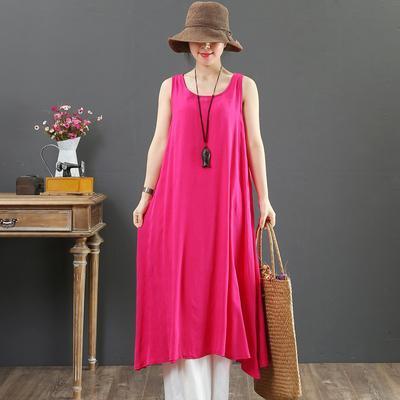 Babakud Summer Cotton Solid Color Loose Sleeveless Dress