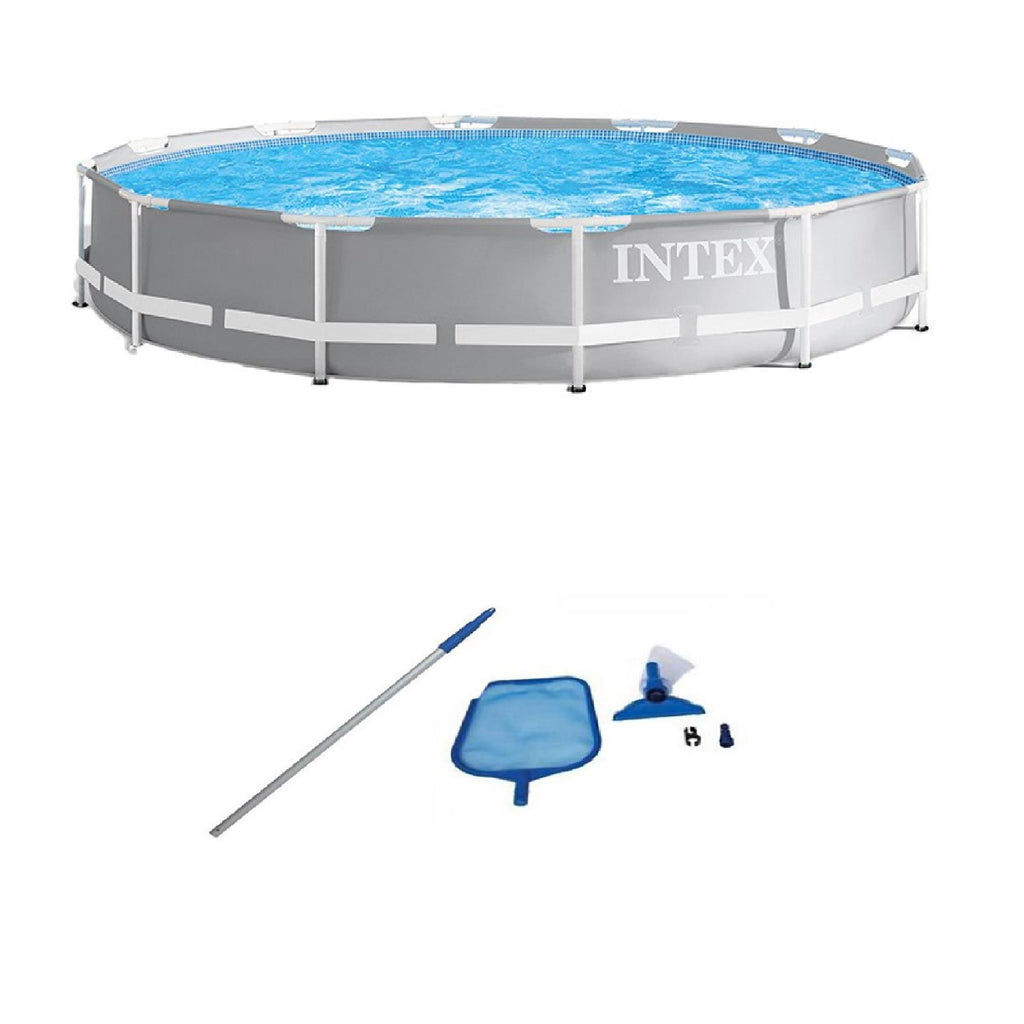 26711EH 12ft x 30in Prism Metal Frame Above Ground Swimming Pool with Filter Pump and Cleaning Maintenance Kit with