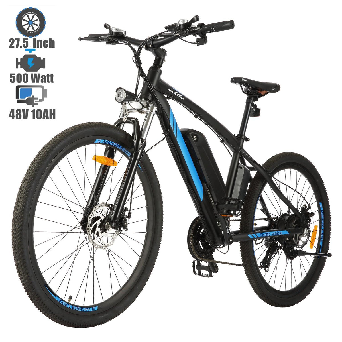 27.5 In. 500W Electric Bicycle, 48V Electric Mountain Bicycle with 10AH Removable Battery, 21-Speed Gear and LCD Display, Commuter Ebike for Adult Men Women