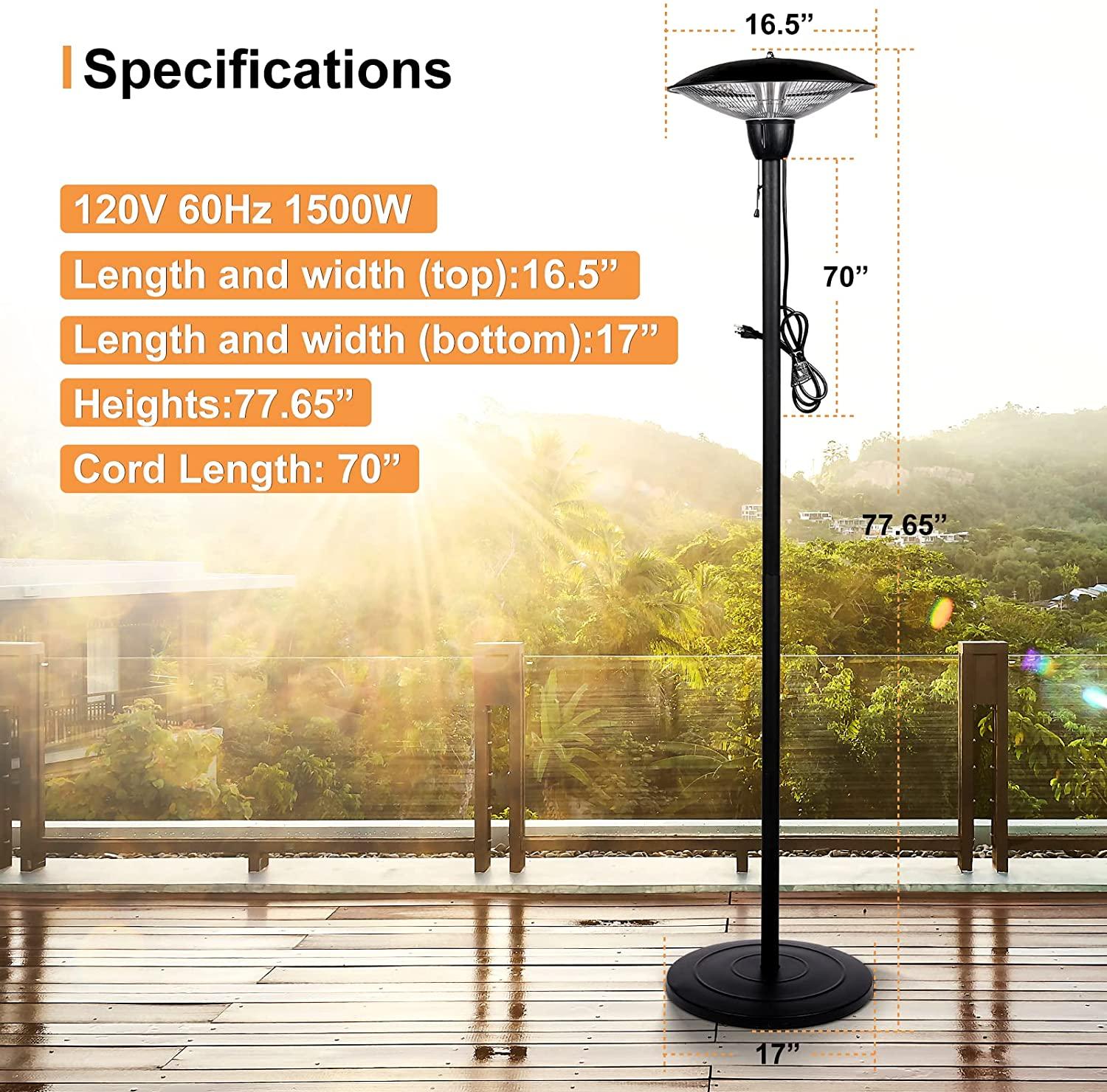 Simple Deluxe 1500W Patio Electric Heater,Outdoor Patio Heater Infrared Heater for Camping,Black