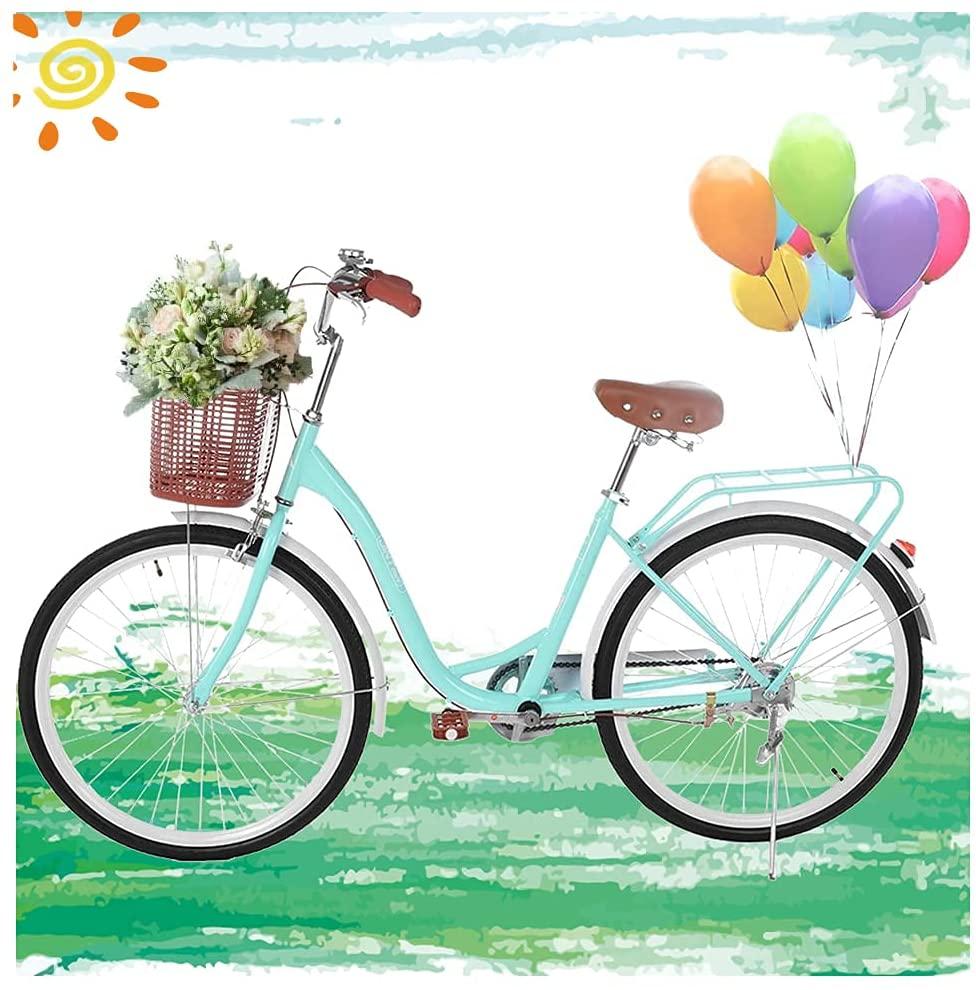 Micozy Womens Bikes Beach Cruiser Bike 26in Retro Bicycle Classic Bicycle with Basket Single Speed Bicycle Commuter Bicycle with Comfortable Seats and Back Seats Fits 5'2''-5'10'' [US in Stock]