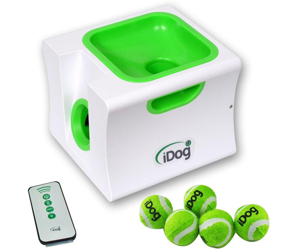 IDOGMATE Ball Launcher Rechargeable Ball Thrower Automatic Tennis Ball Launcher Remote Interactive Fetch Machine with 5 Safe Balls (Small - Mini)
