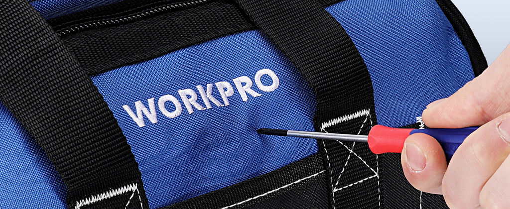 16-inch Wide Mouth Tool Bag with Water Proof Molded Base | Multi-Pocket, Heavy Duty Cloth, Adjustable Shoulder Strap, Double-pull Zipper, For Workshops, Outdoor Projects