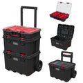 Stack-n-Roll Modular Tools Organizer for GaraStoraand DIY, 3 Piece Resin Rolling Tool Box System for Small Parts, Black