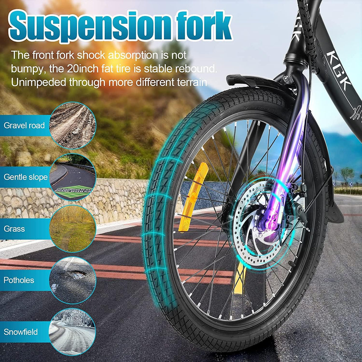 KGK 20" Folding Electric Bike for Adults Teens 20Mph 50Miles Electric Bicycle Commuter Bike for People Aged 14 to 75, Throttle &amp; Pedal Assist Adult Ebike,36V 10.4A Removable Battery, Full Suspension