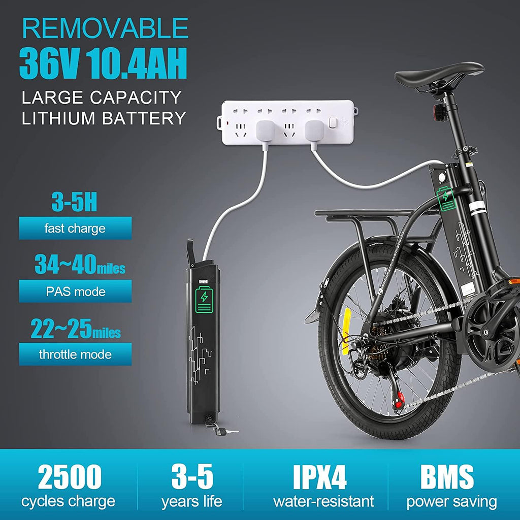 KGK 20" Folding Electric Bike for Adults Teens 20Mph 50Miles Electric Bicycle Commuter Bike for People Aged 14 to 75, Throttle &amp; Pedal Assist Adult Ebike,36V 10.4A Removable Battery, Full Suspension
