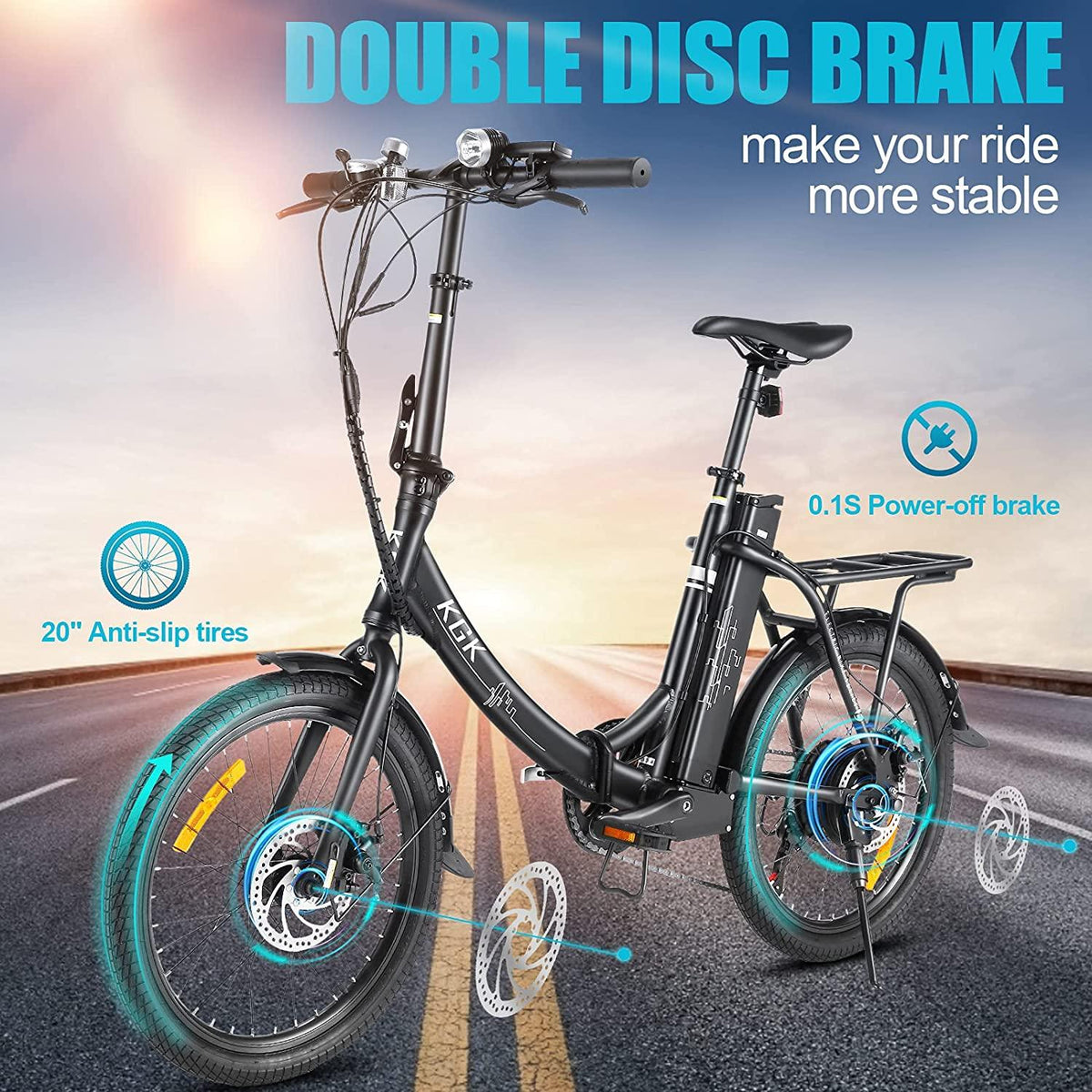 KGK 20" Folding Electric Bike for Adults Teens 20Mph 50Miles Electric Bicycle Commuter Bike for People Aged 14 to 75, Throttle &amp; Pedal Assist Adult Ebike,36V 10.4A Removable Battery, Full Suspension