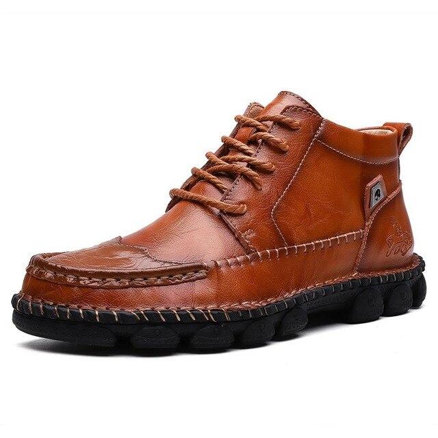Men's Shoes - Autumn Winter Cow Split Leather Men Motorcycle Footwear Ankle Boots
