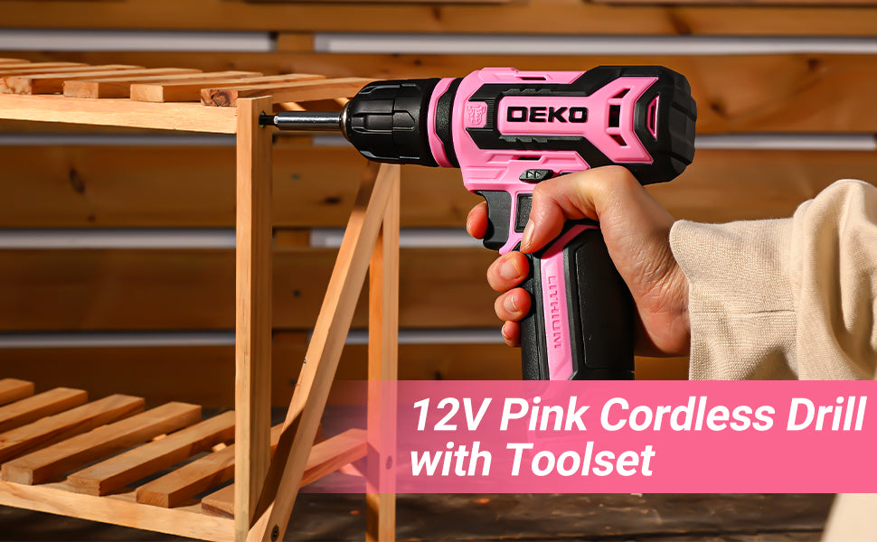 Pink Tool Kit Box Drill Set： Home Mechanic Toolbox with 12V Power Cordless Drill Hand Repair Tools Sets Combo Kits StoraOrganizer Drawer Case for Men & Women