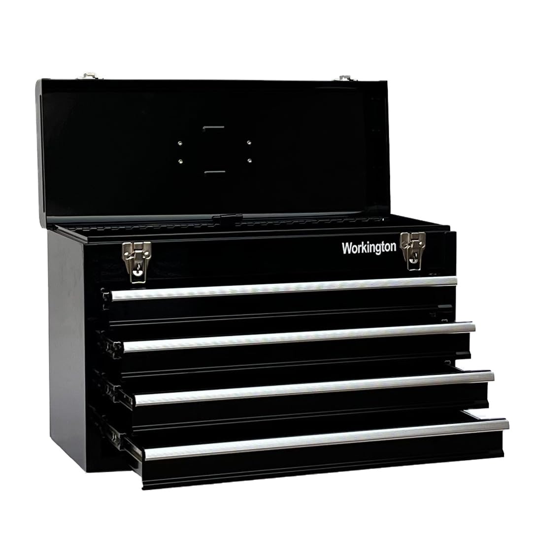 Portable Metal Tool Chest with 4 Drawers, 20" 4-Drawer Tool Chest Cabinet with Ball Bearing Drawer Slides, Steel Tool StoraBox Organizer 4004 Black