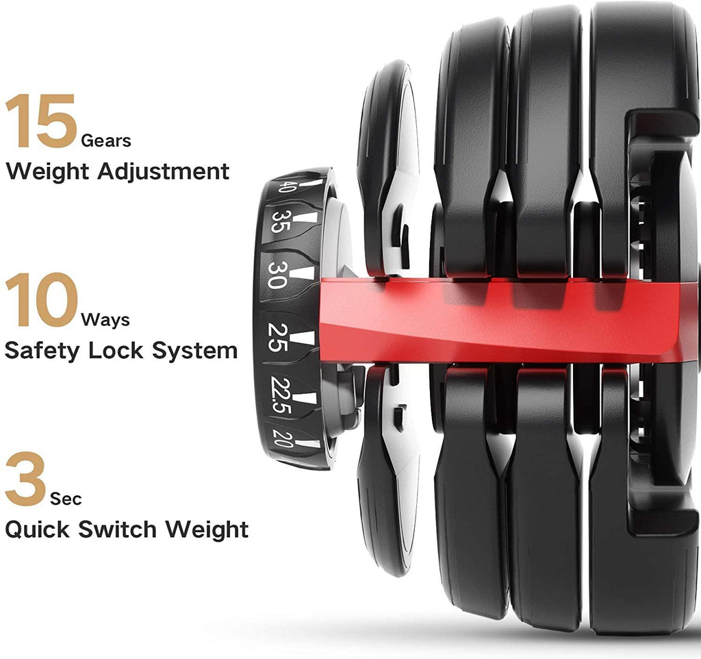 SKONYON Adjustable Dumbbell Fast Adjust Weight Dumbbell Barbell 50 Lb. Weight Dumbbell Suit for Man Women Training Equipment Exercise Strength Core Fitness Single Dumbbell Uni-Pack (Single)