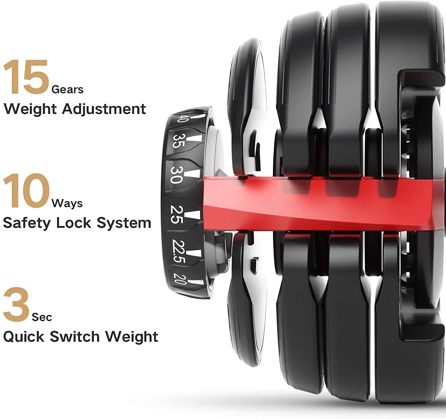 SKONYON Adjustable Dumbbell Fast Adjust Weight Dumbbell Barbell 50 Lb. Weight Dumbbell Suit for Man Women Training Equipment Exercise Strength Core Fitness Single Dumbbell Uni-Pack (Single)
