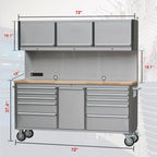 72 inch Rolling Tool Chest with 11 Drawers + 3 Upper Cabinets,  Steel Lockable Tool Cabinet with 6 Blue StoraBins & Power Strip, Assembled Tool Box for Gara(1 × HTC7214W1)