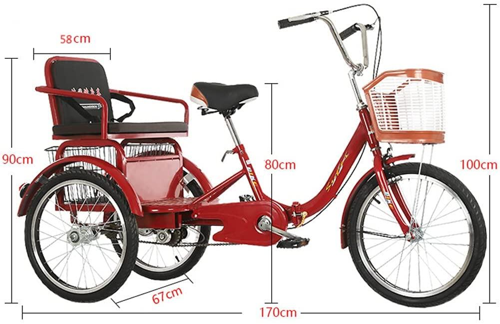 RSTJ-Sjef Foldable Tricycles for Adults with Back Seat and Shopping Basket, Single Speed 20In 3 Wheel Bike Three-Wheeled Bicycles Cruiser Trike for Man Woman,Yellow