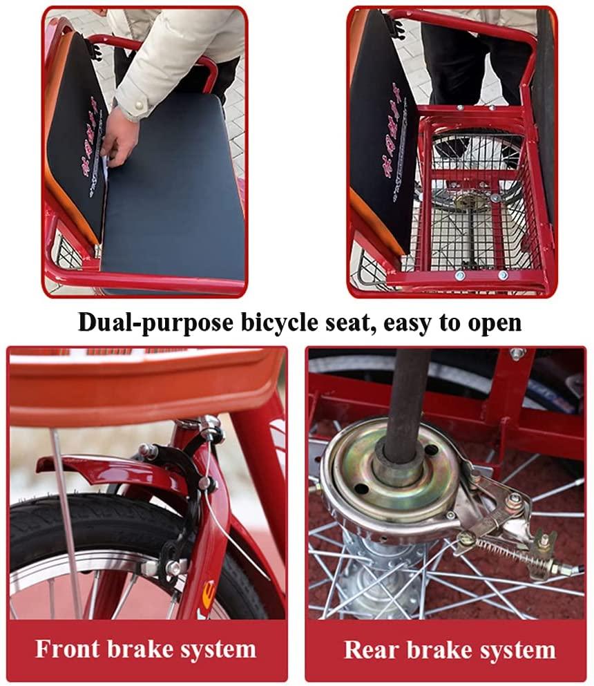 RSTJ-Sjef Foldable Tricycles for Adults with Back Seat and Shopping Basket, Single Speed 20In 3 Wheel Bike Three-Wheeled Bicycles Cruiser Trike for Man Woman,Yellow