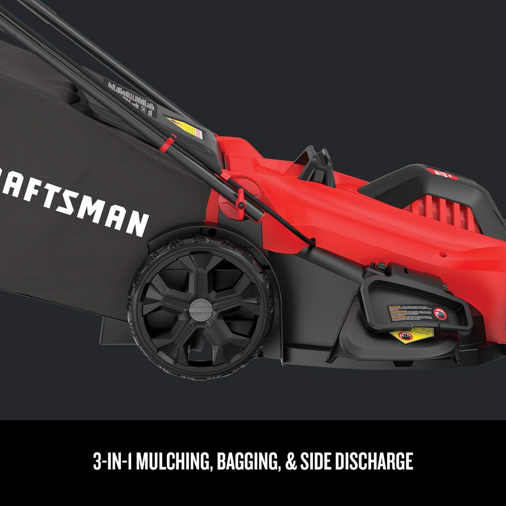Electric Push Lawn Mower, 20-Inch Deck, Corded, Powerful 13-AMP Motor, 6 Setting Height Adjustment, Winged Blades, 3 in 1 Bagging, Mulching and Dischar(CMEMW213)