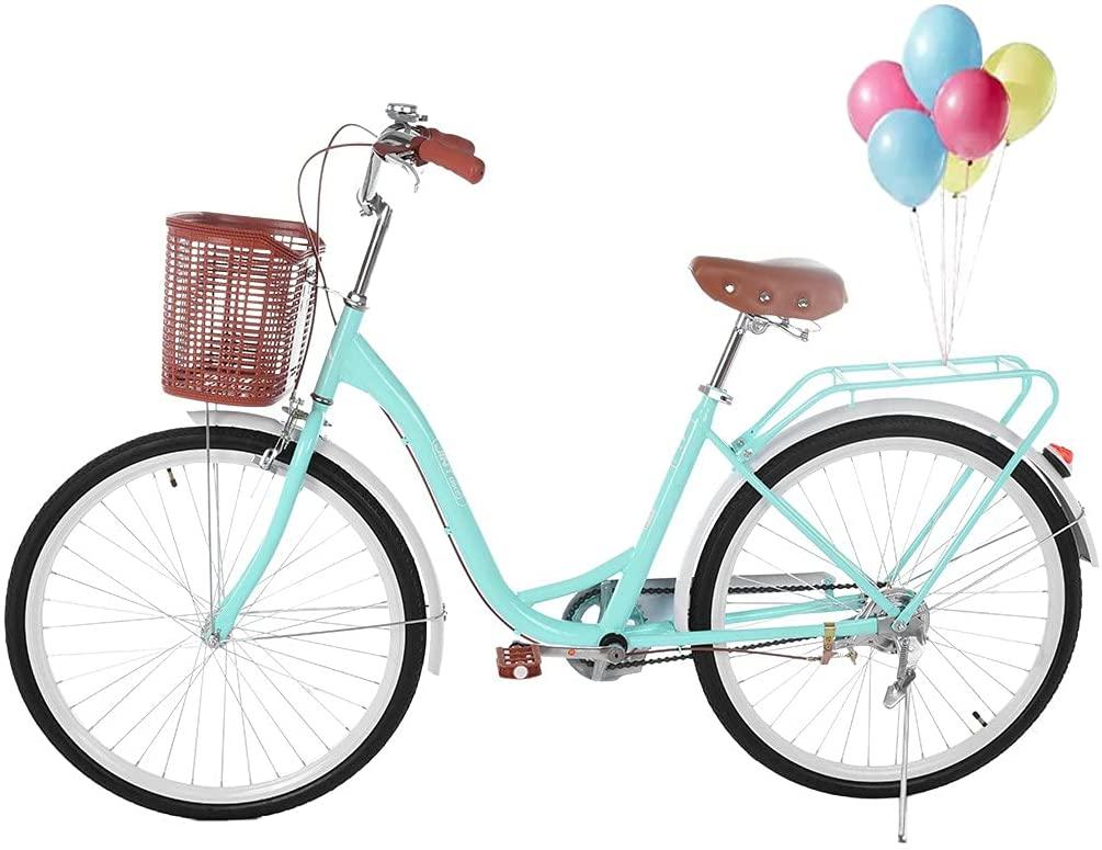 26 Inch Women's Cruiser Bike Retro Bicycle for Leisure Picnics &amp; Shopping,Beach Cruiser Bike,Classic Cruiser Bike with Baskets