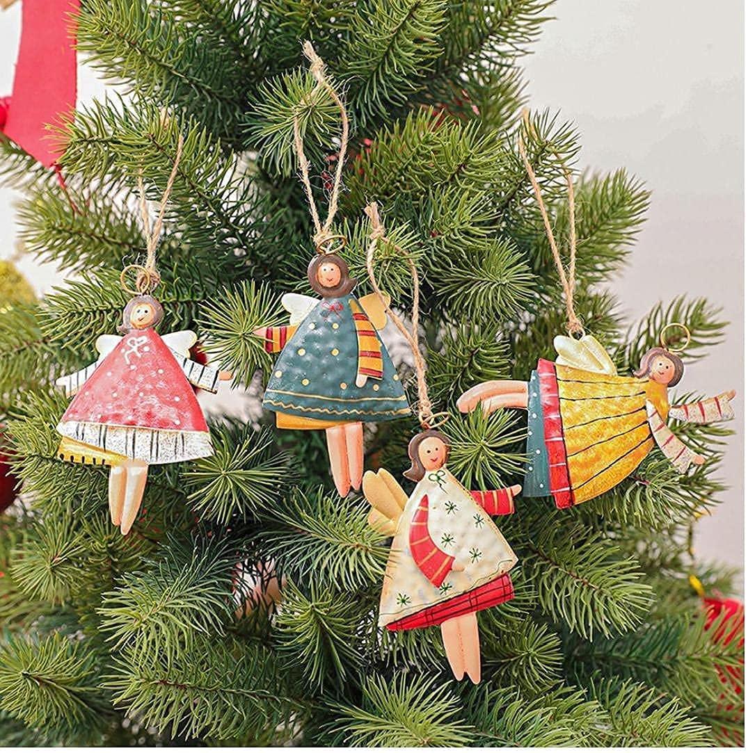 Gaoxueyong Christmas Angel Pendant Metal Christmas Tree Ornaments Christmas Window Hanging Toy Decoration 4Pcs