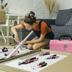 75-Piece Pink Tools Set, 3.7V Rotatable Cordless Screwdriver and Household Tool Kit, Basic Tool Set with 13'' Portable Steel Tool Box for Home, Garage, Apartment, Dorm, House - Pink Ribbon