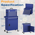5-Drawers Tool Chest, 2-in-1 Rolling Tool Box with Wheels and Drawers, Detachable StoraToolbox with Lock, Heavy-Duty Metal Tool Cart for Garage, Workshop (Blue)