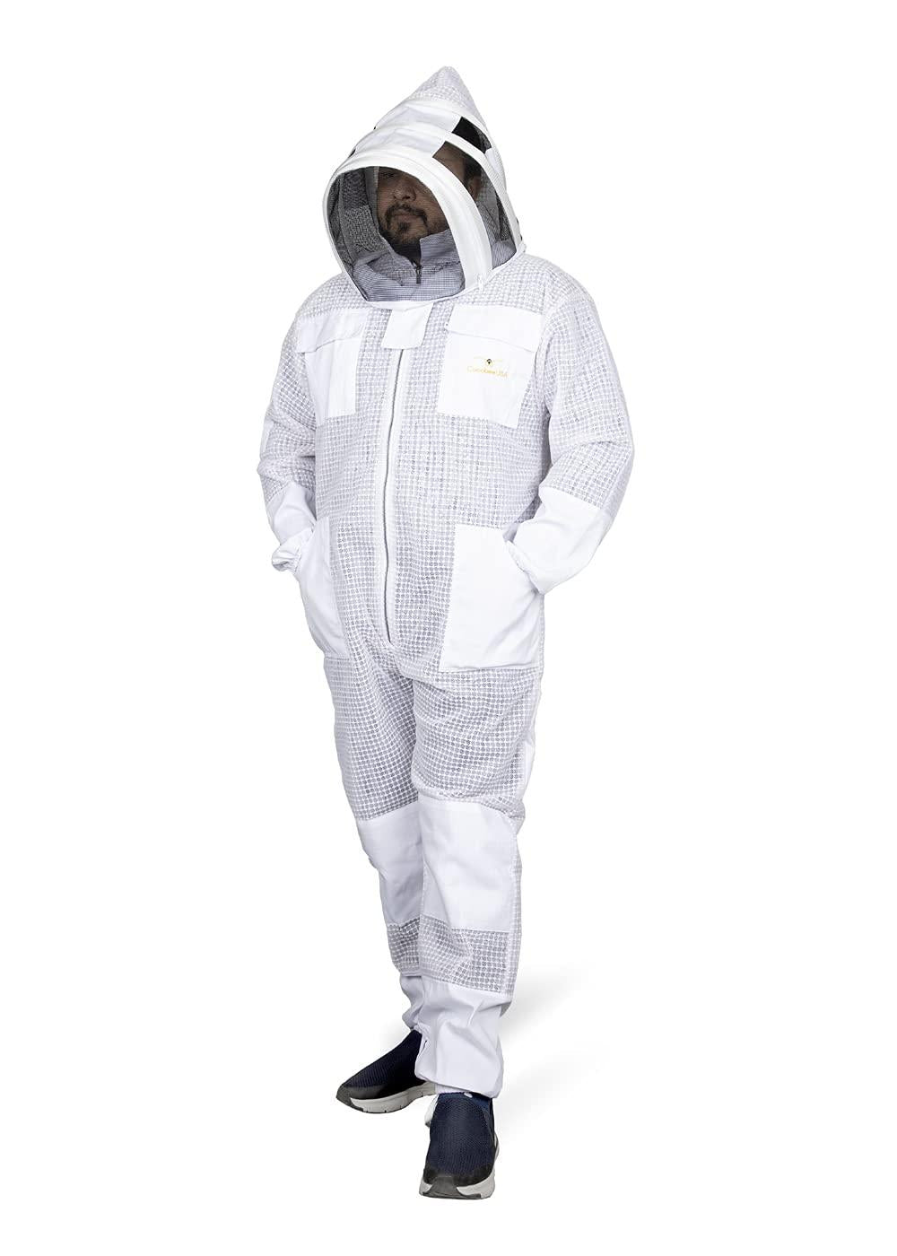 sting proof premium 3 layer unisex white mesh beekeeping suit ultra ventilated beekeeping suit fencing veil-2xl