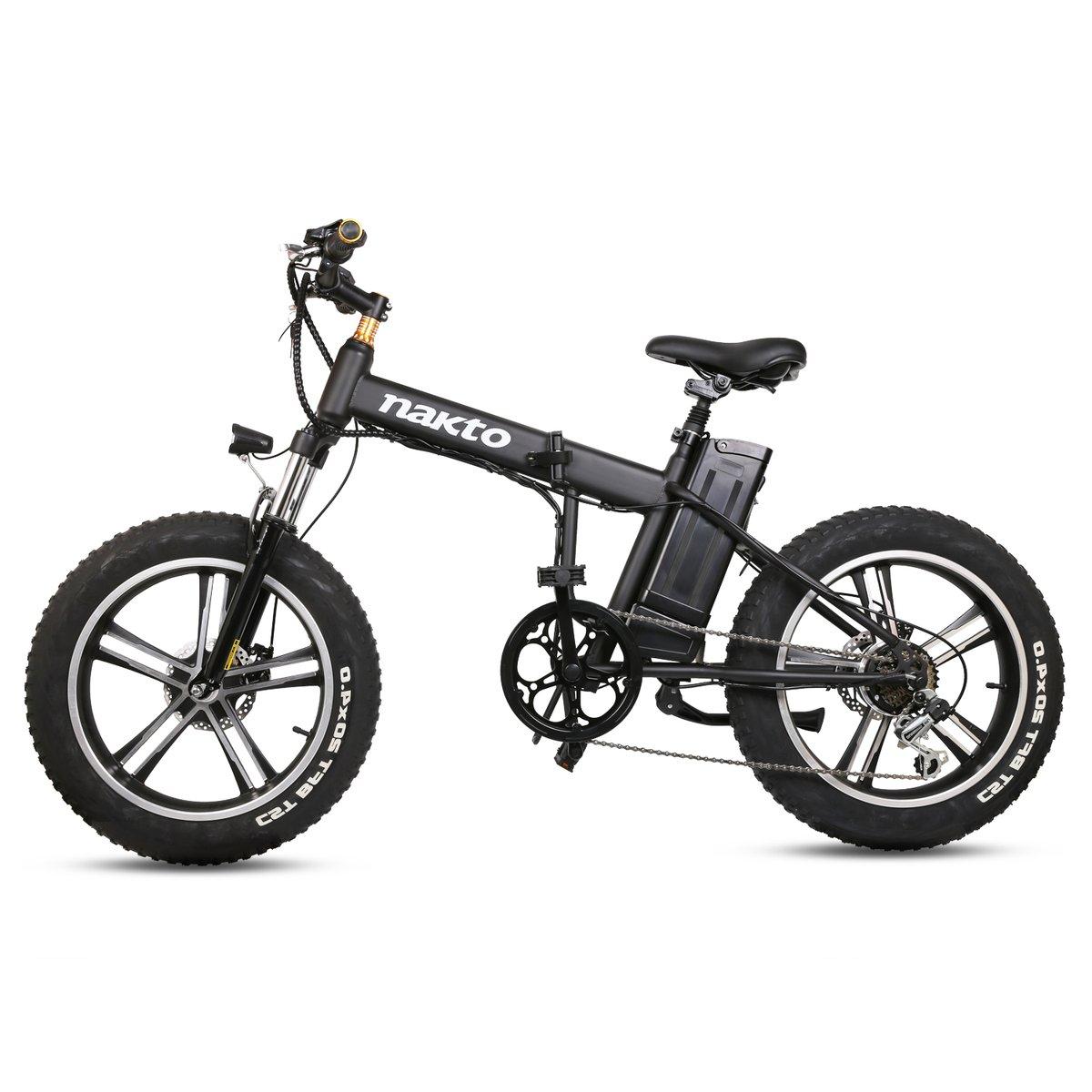 20" Electric Bike Fat Tire Folding Mini Cruiser 350W Brush-Less Motor, 48V 10Ah Lithium-ion Battery,  6 Speed Gears-Black