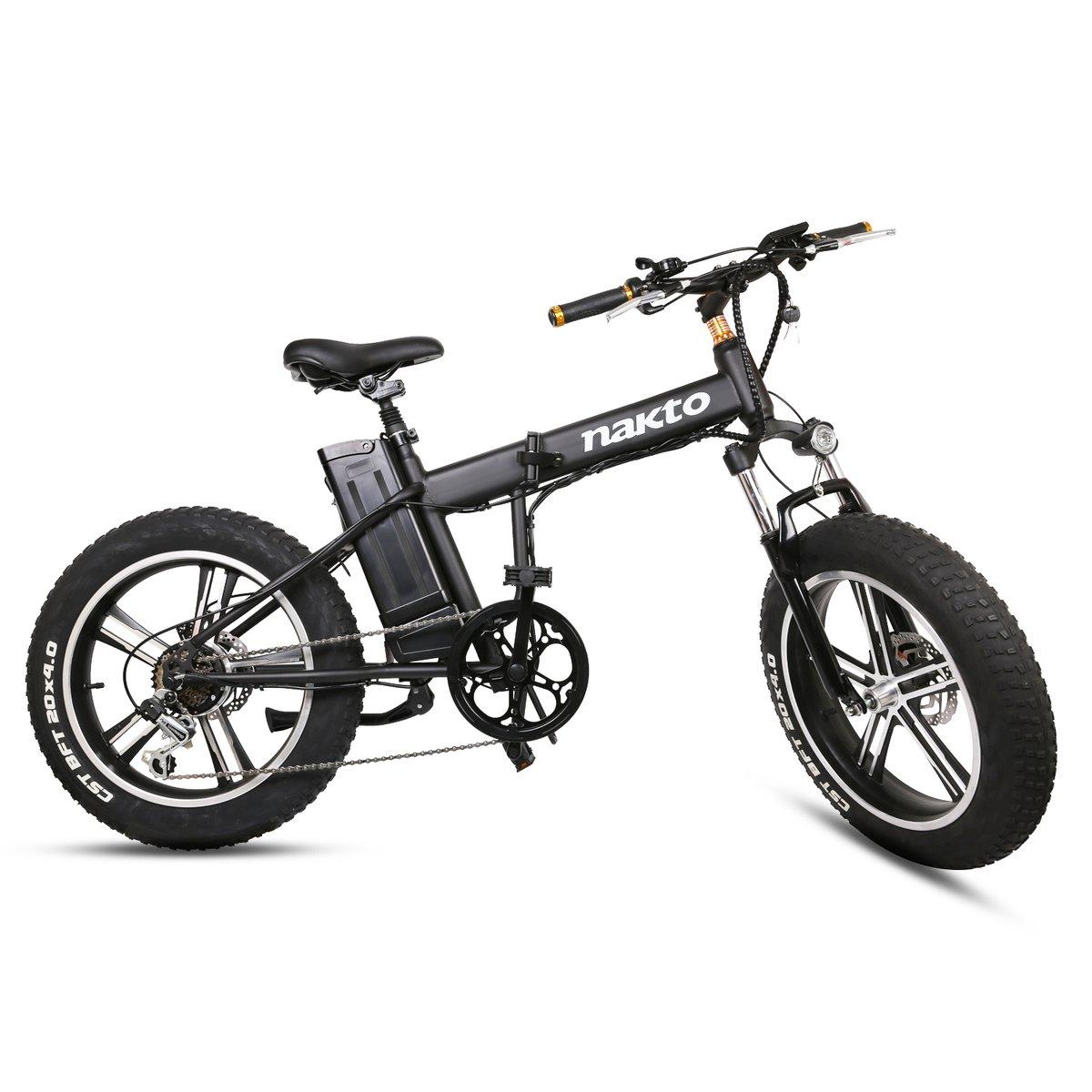 20" Electric Bike Fat Tire Folding Mini Cruiser 350W Brush-Less Motor, 48V 10Ah Lithium-ion Battery,  6 Speed Gears-Black