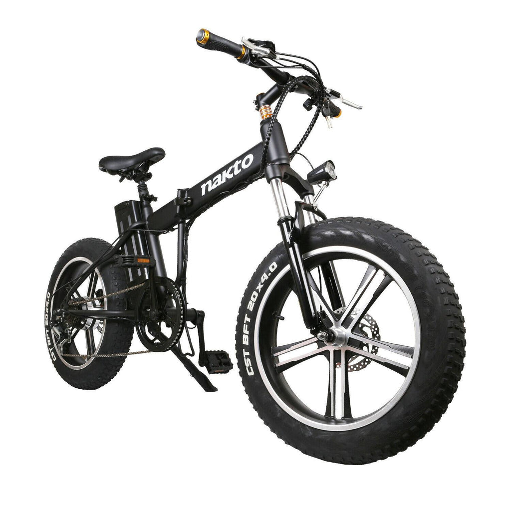 20" Electric Bike Fat Tire Folding Mini Cruiser 350W Brush-Less Motor, 48V 10Ah Lithium-ion Battery,  6 Speed Gears-Black