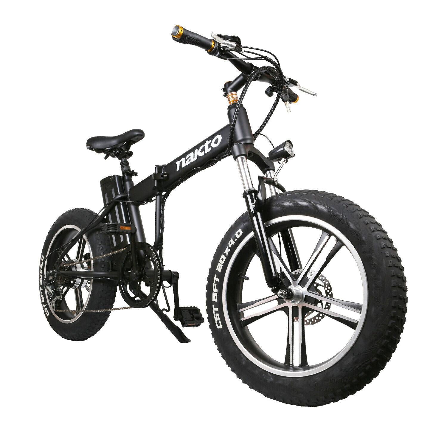 20" Electric Bike Fat Tire Folding Mini Cruiser 350W Brush-Less Motor, 48V 10Ah Lithium-ion Battery,  6 Speed Gears-Black