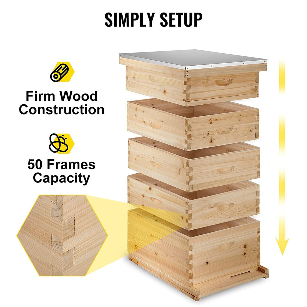 happybuy 5 boxes 10-frame bee hive 1 deep and 4 medium box beehive frames langstroth beehive box kit frames not included