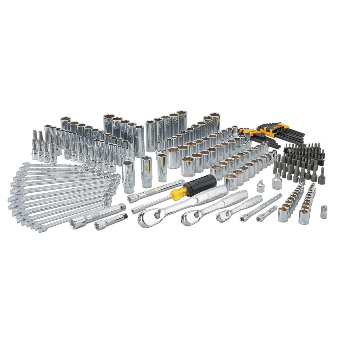 Mechanic Tool Set, 247-Piece, 1/4 in., 3/8 in. and 1/2 in. Drive, SAE, Ratchets, Sockets, Hex Keys, Combination Wrenches, Polish Chrome Finish (DWMT81535)