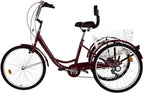 Decsix Adult Tricycle 1/7 Speed 3-Wheel for Shopping W/Installation Tools,24 Inch Adults Trikes for Seniors with Shopping Basket