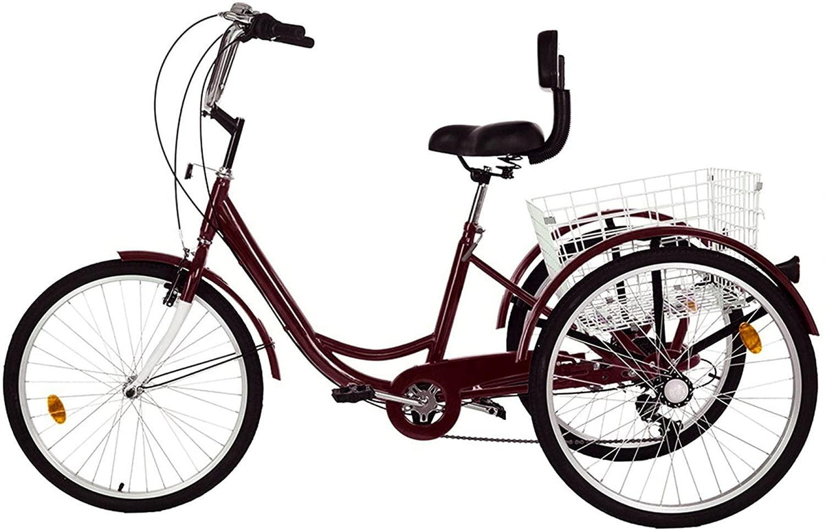 Decsix Adult Tricycle 1/7 Speed 3-Wheel for Shopping W/Installation Tools,24 Inch Adults Trikes for Seniors with Shopping Basket