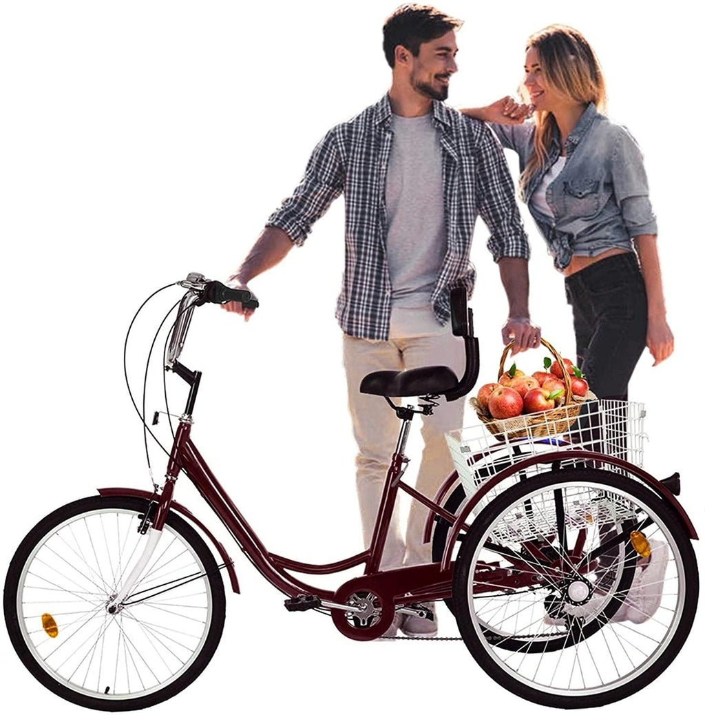 Decsix Adult Tricycle 1/7 Speed 3-Wheel for Shopping W/Installation Tools,24 Inch Adults Trikes for Seniors with Shopping Basket