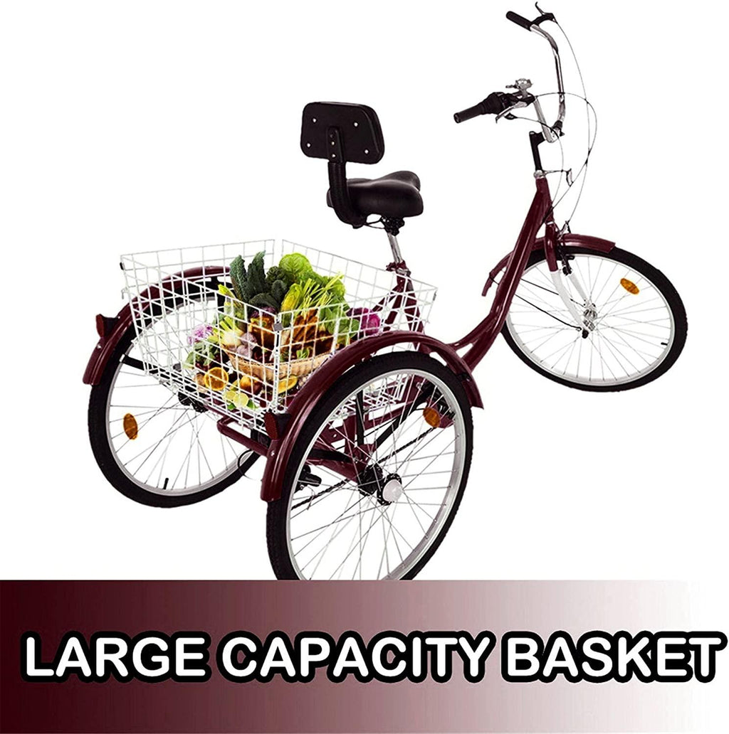 Decsix Adult Tricycle 1/7 Speed 3-Wheel for Shopping W/Installation Tools,24 Inch Adults Trikes for Seniors with Shopping Basket