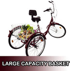 Decsix Adult Tricycle 1/7 Speed 3-Wheel for Shopping W/Installation Tools,24 Inch Adults Trikes for Seniors with Shopping Basket