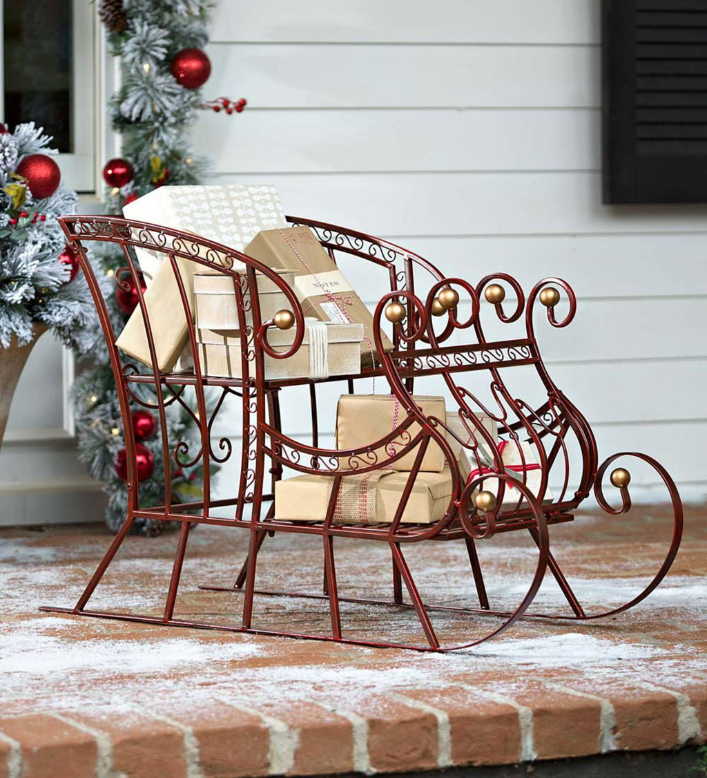 Plow &amp; Hearth Red Metal Holiday Sleigh