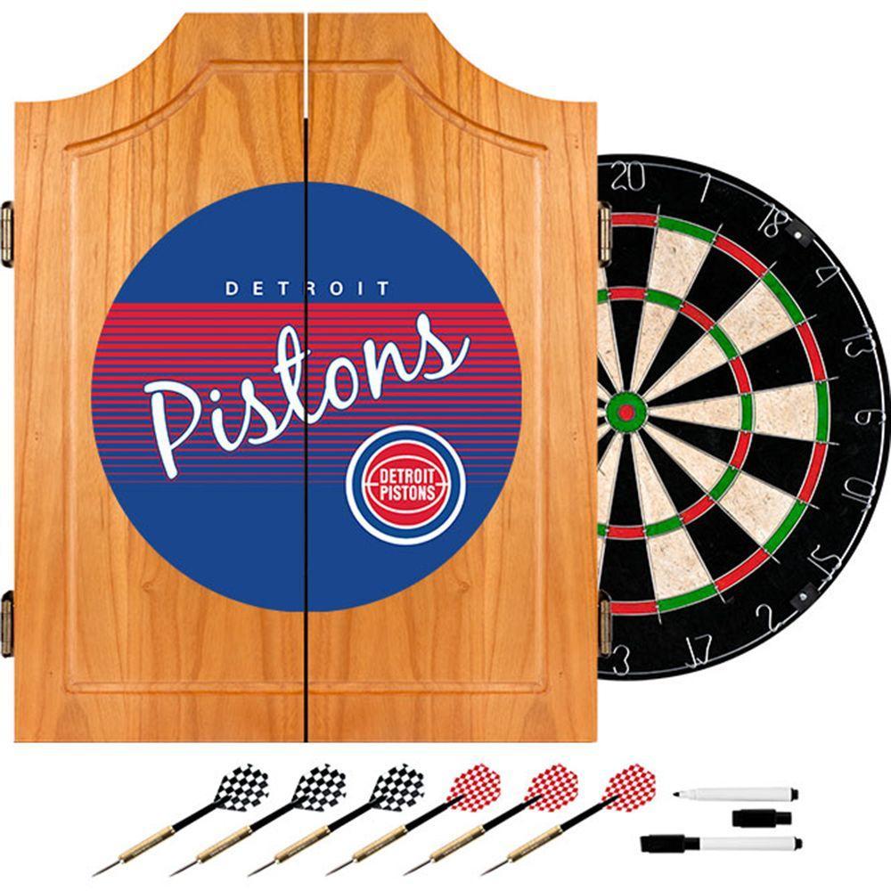 20.5 in. Detroit Pistons Hardwood Classics NBA Wood Dart Cabinet Set